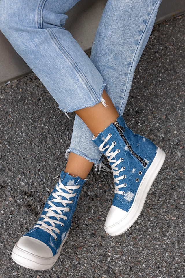 Vintage Blue Denim Ankle Boots