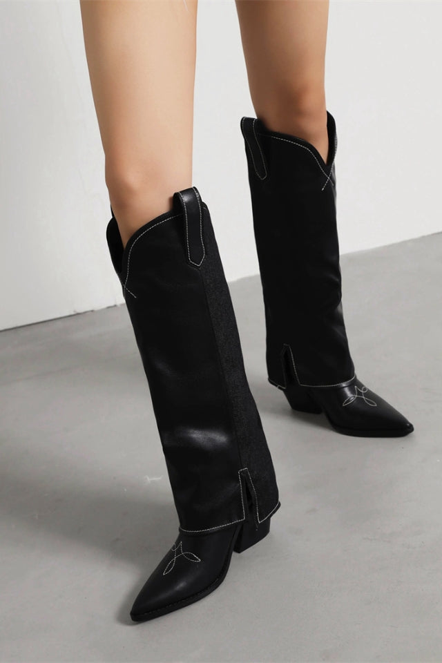 Embroidered Knee-High Cowboy Boots