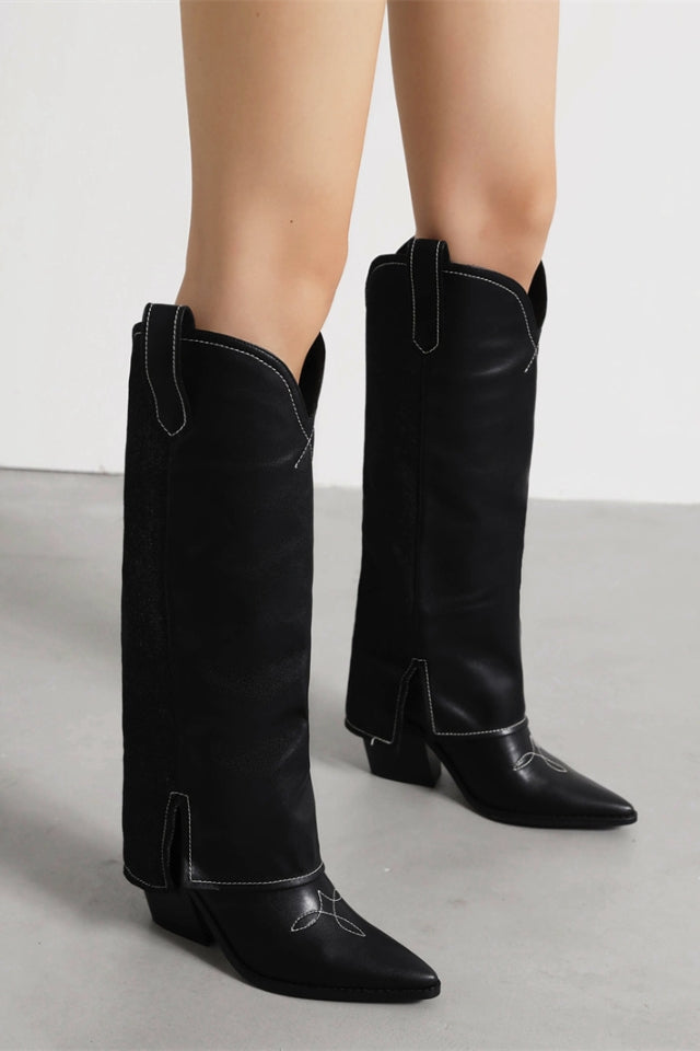 Embroidered Knee-High Cowboy Boots