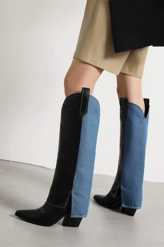 Embroidered Knee-High Cowboy Boots