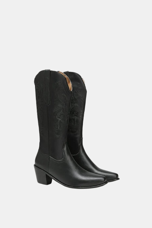 Embossed Mid-Calf Boots