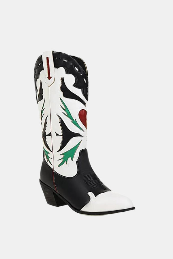 Embroidered Mid-Calf Boots