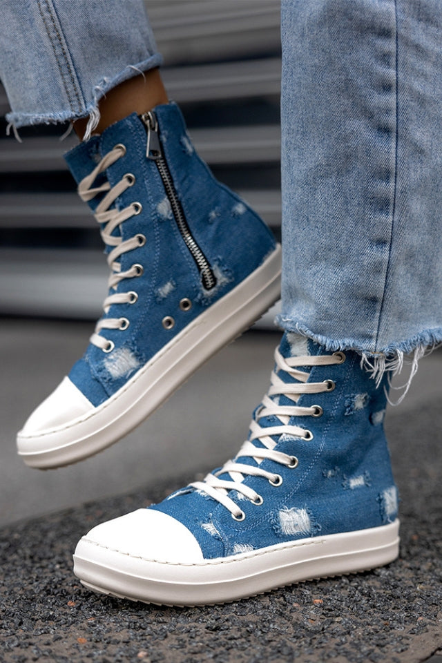 Vintage Blue Denim Ankle Boots