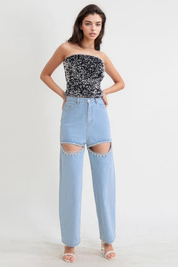 HIGH WAISTED JEANS WITH CUT OUTS