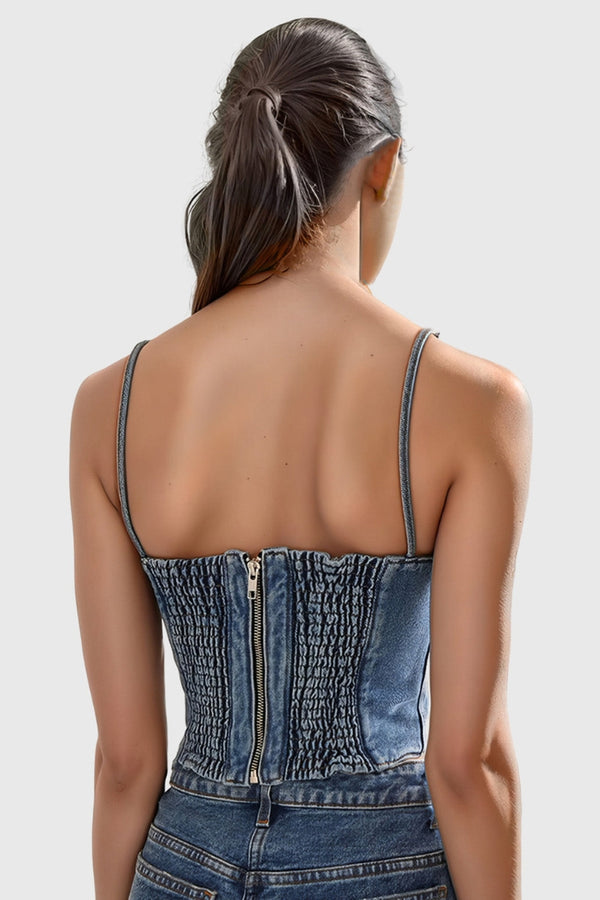 DENIM TOP WITH STRAPS - BLUE