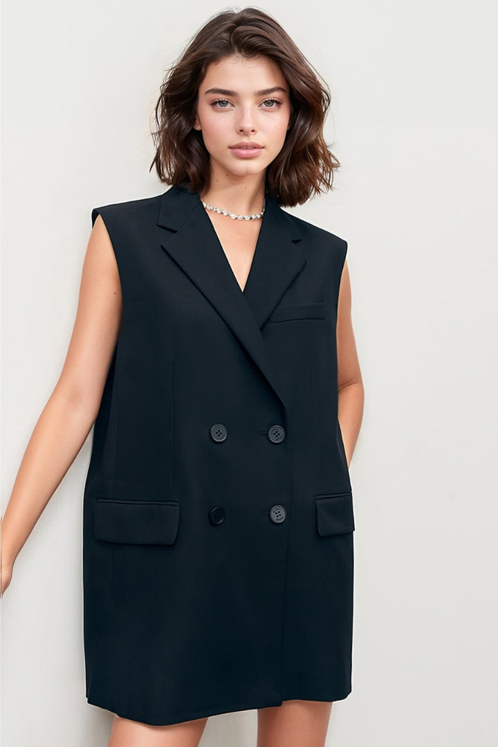 SLEEVELESS BLAZER DRESS - BLACK