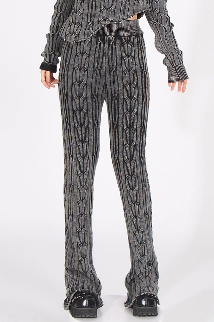 WIDE CABLE-KNIT TROUSERS - GREY