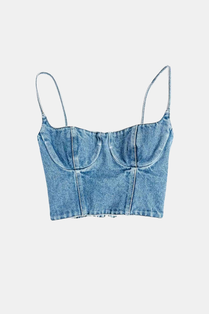 DENIM TOP WITH STRAPS - BLUE