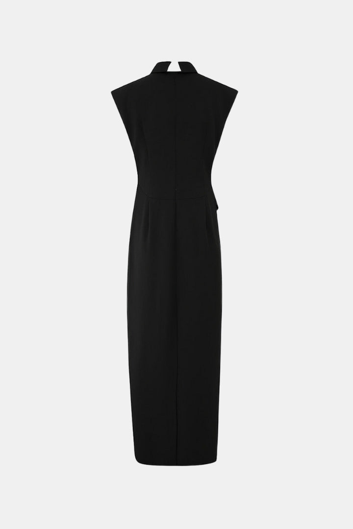 MIDI DRESS WITH TIE DETAIL - BLACK