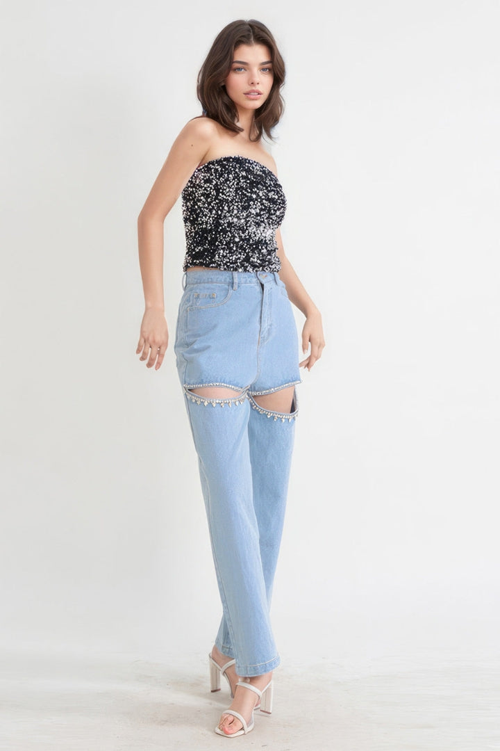 HIGH WAISTED JEANS WITH CUT OUTS