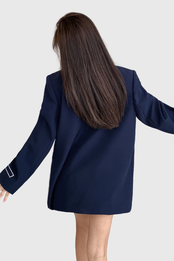 CONTRAST OVERSIZED BLAZER - NAVY