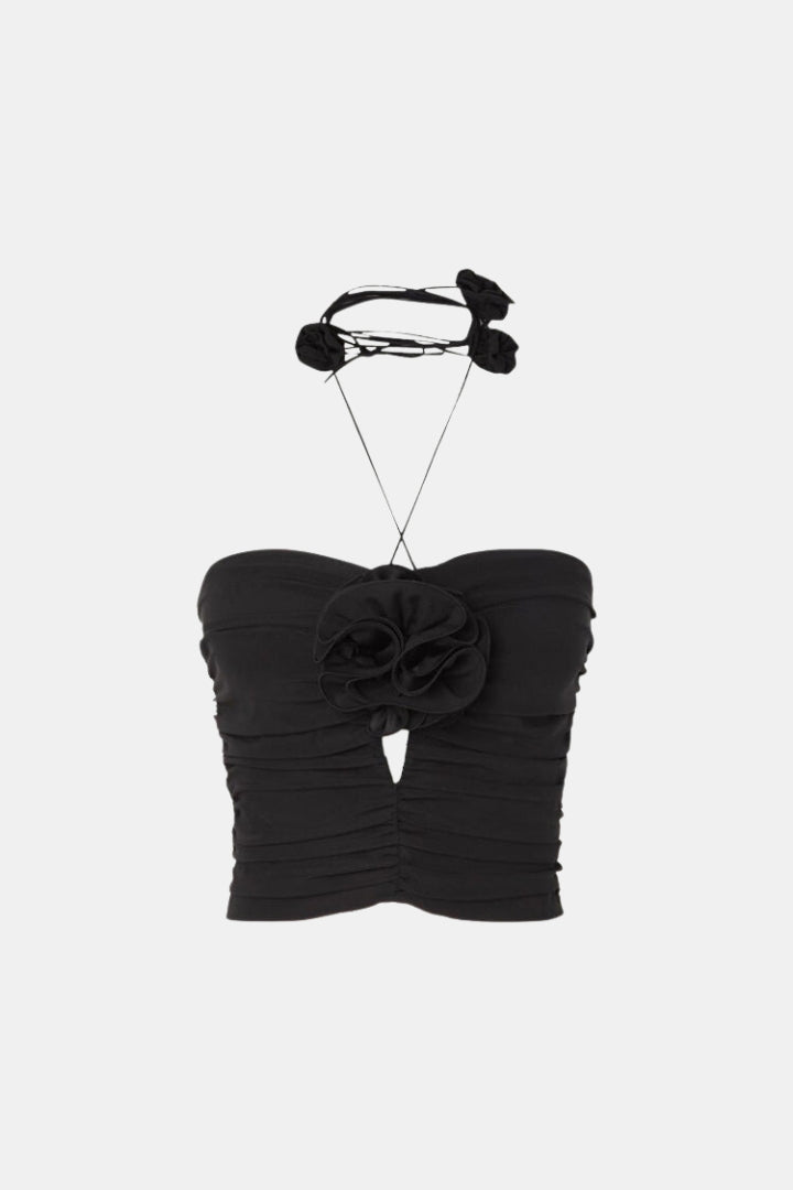 CORSET TOP WITH LACE UP - BLACK