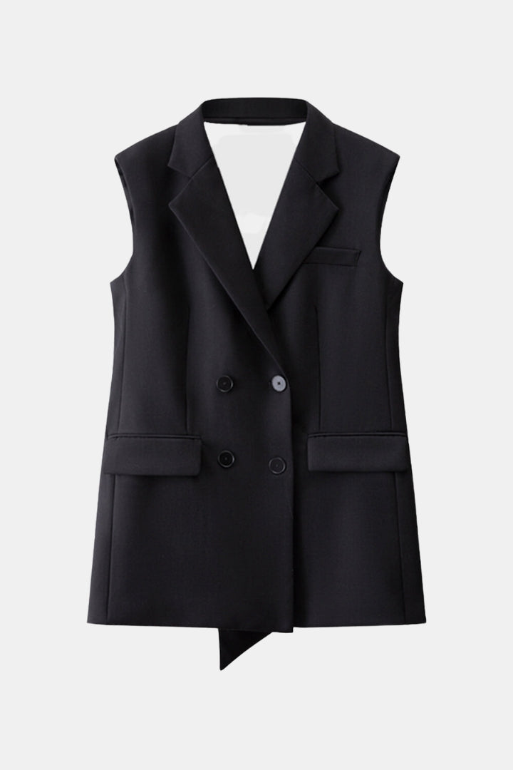 SLEEVELESS BLAZER DRESS - BLACK