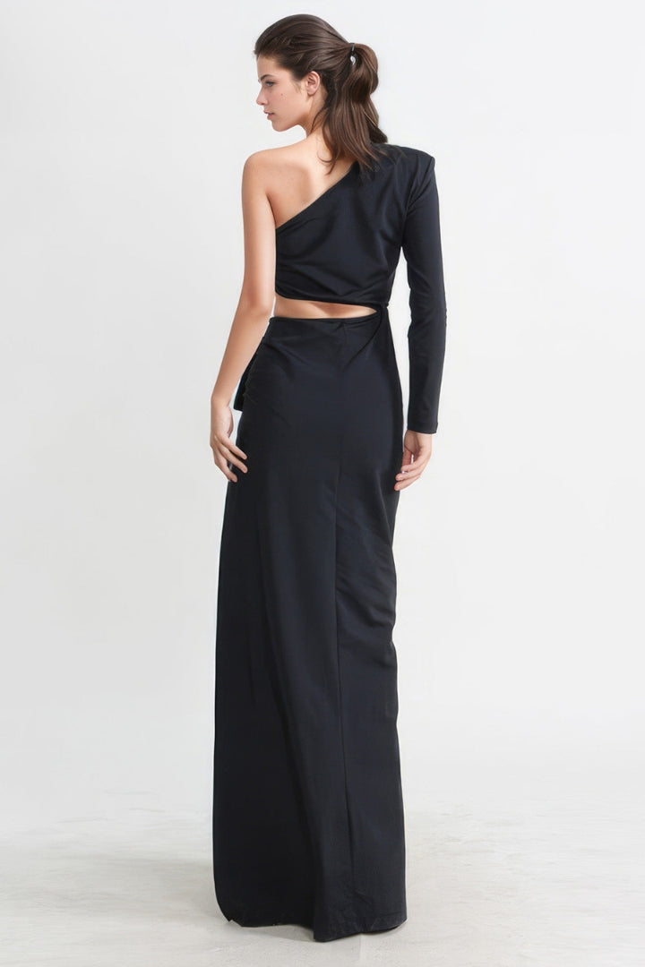 MAXI DRESS WITH WAIST CUT - BLACK