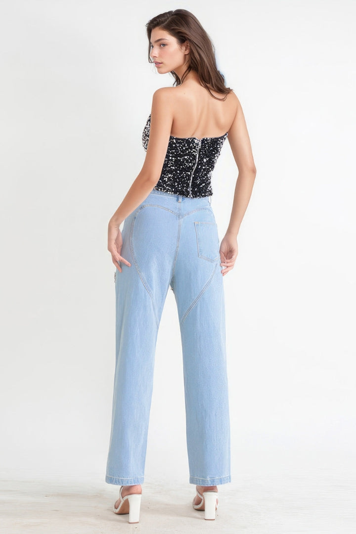 HIGH WAISTED JEANS WITH CUT OUTS