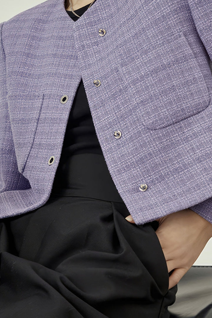 SHORT JACKET WITH PADDED SHOULDERS - PURPLE