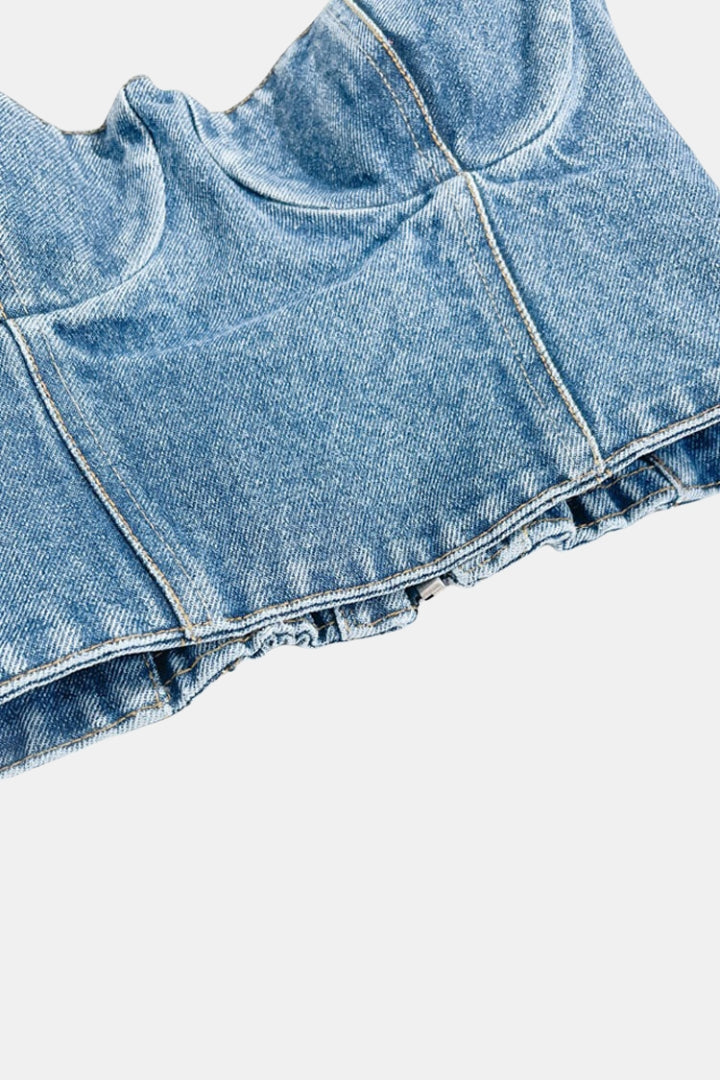 DENIM TOP WITH STRAPS - BLUE