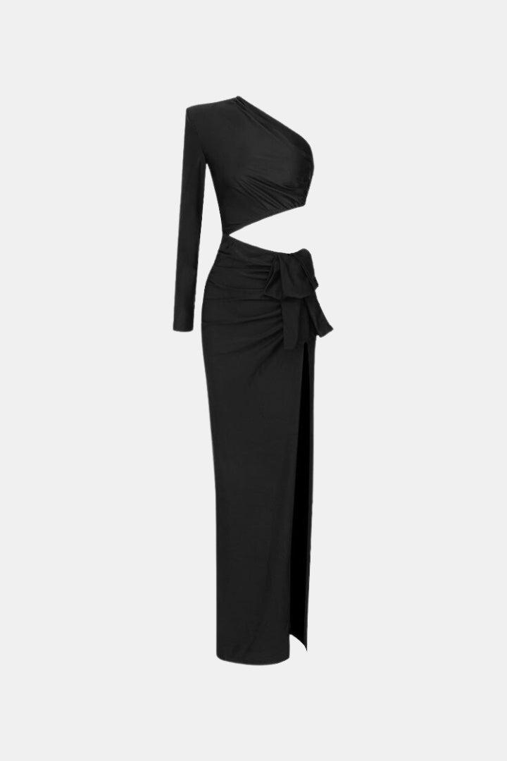 MAXI DRESS WITH WAIST CUT - BLACK