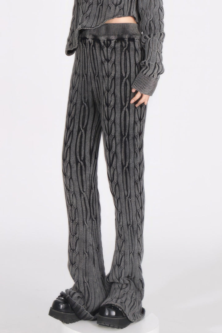 WIDE CABLE-KNIT TROUSERS - GREY