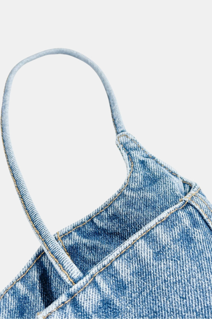 DENIM TOP WITH STRAPS - BLUE