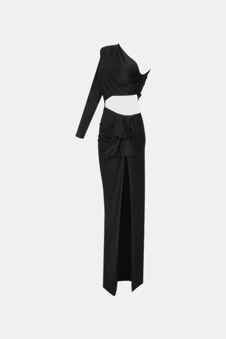 MAXI DRESS WITH WAIST CUT - BLACK