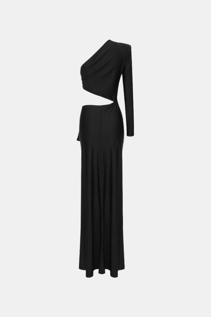 MAXI DRESS WITH WAIST CUT - BLACK