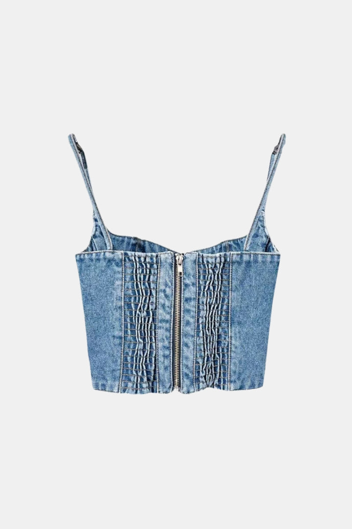 DENIM TOP WITH STRAPS - BLUE