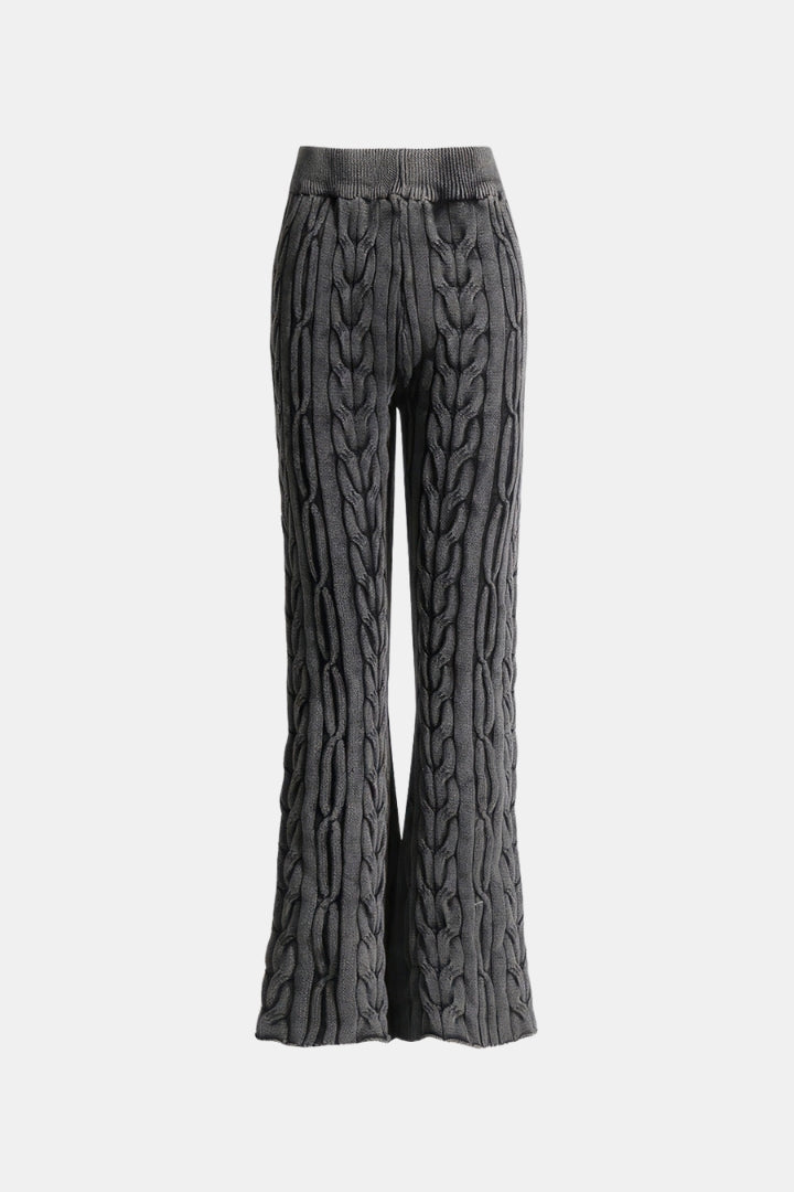 WIDE CABLE-KNIT TROUSERS - GREY