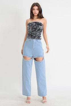 HIGH WAISTED JEANS WITH CUT OUTS