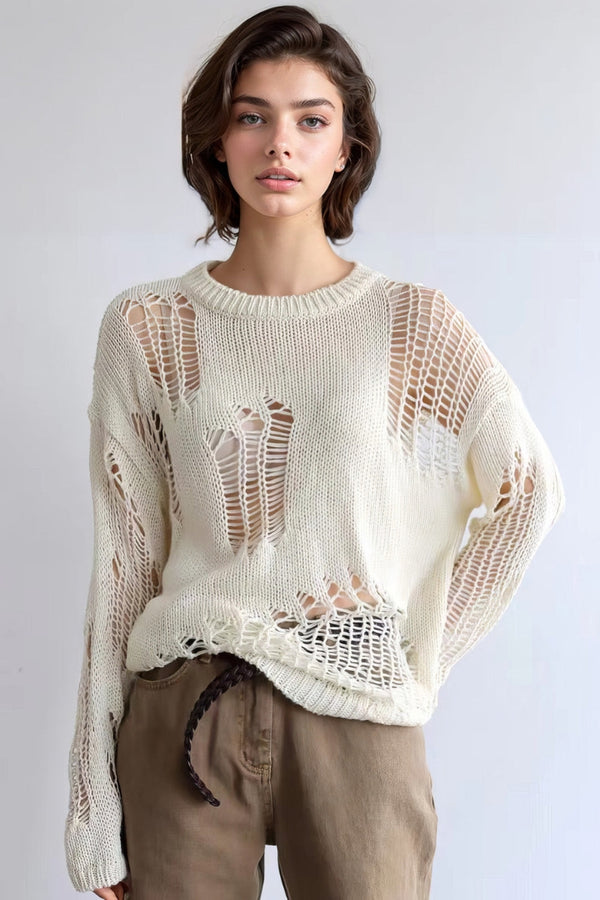 OPEN-KNIT SWEATER - BEIGE