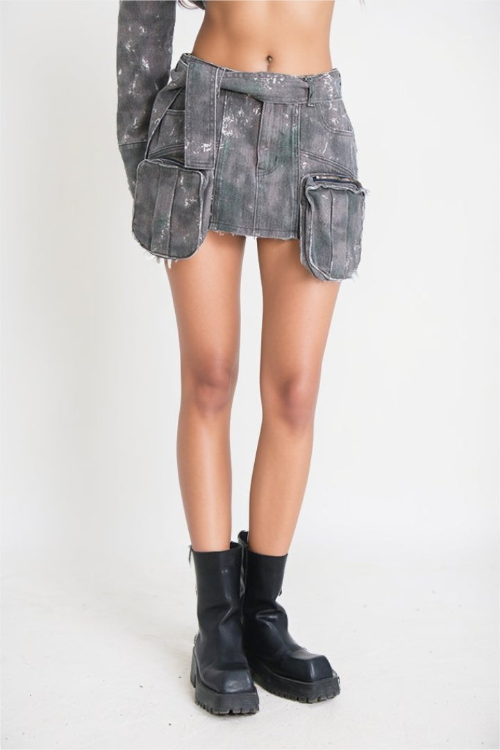 SHORT CARGO SKIRT - GREY