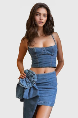 DENIM TOP WITH STRAPS - BLUE