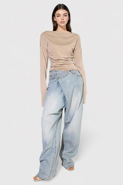 JEANS WITH IRREGULAR CLOSURE - BLUE