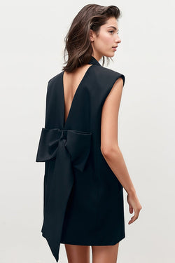 SLEEVELESS BLAZER DRESS - BLACK