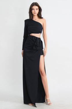 MAXI DRESS WITH WAIST CUT - BLACK