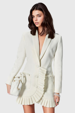 SINGLE BREASTED BLAZER DRESS - WHITE