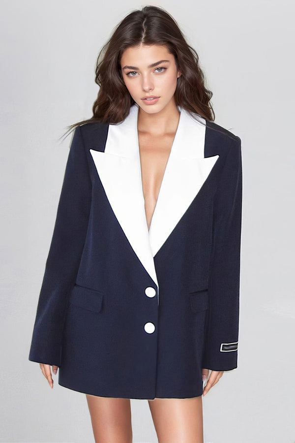 CONTRAST OVERSIZED BLAZER - NAVY